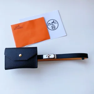 Replica Womens Belts Hermes Kelly Pocket 18 Leather Belt in Black A175PP380 AA180112