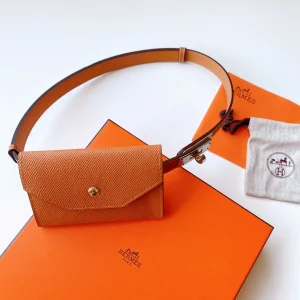 Hermes Kelly Pocket 18 Leather Belt Orange 