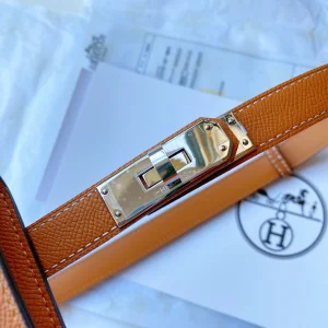 Replica Womens Belts Hermes Kelly Pocket 18 Leather Belt in Orange A175PP380 AA180113