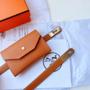Replica Womens Belts Hermes Kelly Pocket 18 Leather Belt in Orange A175PP380 AA180113