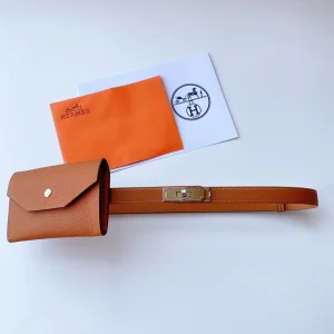 Replica Womens Belts Hermes Kelly Pocket 18 Leather Belt in Orange A175PP380 AA180113