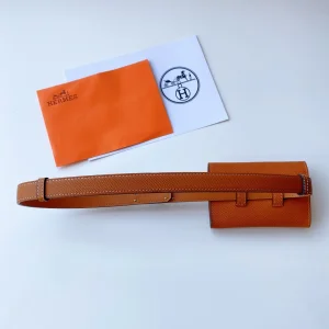 Replica Womens Belts Hermes Kelly Pocket 18 Leather Belt in Orange A175PP380 AA180113