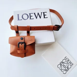 Loewe Waist Leather Belt Pouch Brown 20MM 
