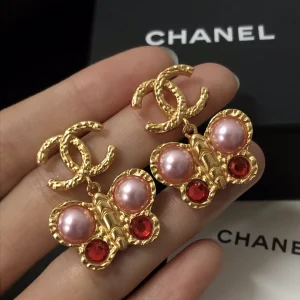 Chanel Gold CC Butterfly Earrings 
