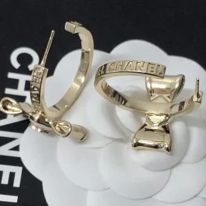 Replica Womens Jewelry Chanel Gold CC Bowknot Hoop Earrings A39PP130 AA180531