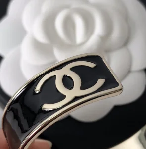 Replica Womens Jewelry Chanel Monogram Logo Open Cut Bracelet Black A39PP160 AA181426