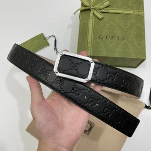 Replica Mens Belts Gucci GG Signature Leather Belt in Black 40MM A175PP240 AA182166