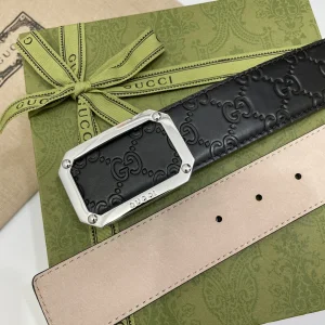 Replica Mens Belts Gucci GG Signature Leather Belt in Black 40MM A175PP240 AA182166