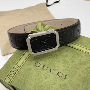 Replica Mens Belts Gucci GG Signature Leather Belt in Black 40MM A175PP240 AA182166