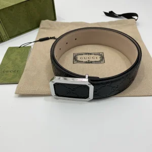 Replica Mens Belts Gucci GG Signature Leather Belt in Black 40MM A175PP240 AA182166