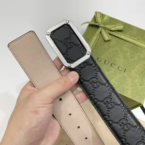 Replica Mens Belts Gucci GG Signature Leather Belt in Black 40MM A175PP240 AA182166