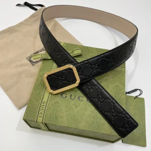 Replica Mens Belts Gucci GG Signature Leather Belt in Black 40MM A175PP240 AA182167
