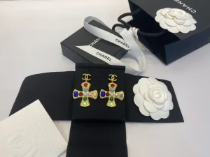 Replica Womens Jewelry Chanel Gold CC Cross Earrings A39PP150 AA182083