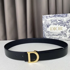 Dior 2022 D Buckle Black Leather Belt 35MM 