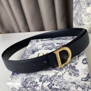 Replica Womens Belts Dior 2022 D Buckle Black Leather Belt 35MM A175PP240 AA183058