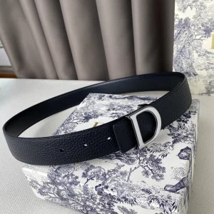 Replica Womens Belts Dior 2022 D Buckle Black Leather Belt 35MM A175PP240 AA183060