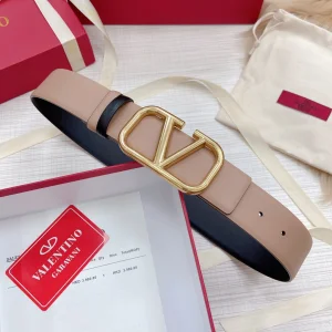 Valentino Vlogo Leather Belt Beige Black 40MM 