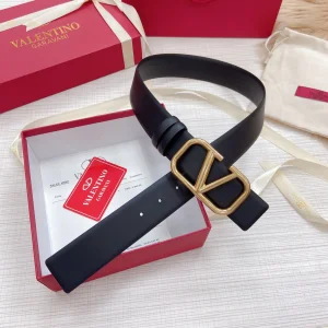Replica Womens Belts Valentino Vlogo Leather Belt in Black 40MM A175PP240 AA183352