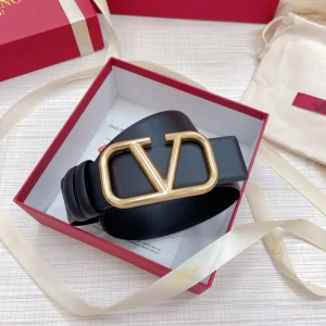 Replica Womens Belts Valentino Vlogo Leather Belt in Black 40MM A175PP240 AA183352