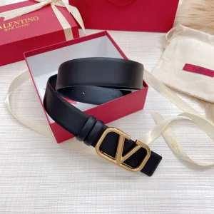 Replica Womens Belts Valentino Vlogo Leather Belt in Black 40MM A175PP240 AA183352