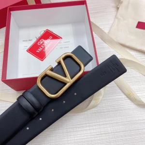 Replica Womens Belts Valentino Vlogo Leather Belt in Black 40MM A175PP240 AA183352