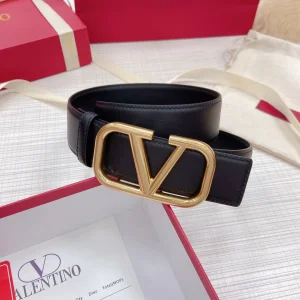 Replica Womens Belts Valentino Vlogo Leather Belt in Black 40MM A175PP240 AA183358