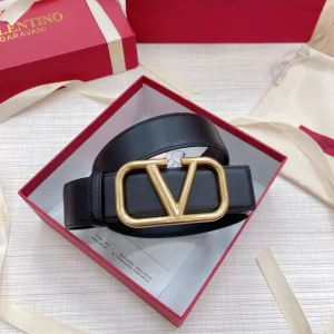 Replica Womens Belts Valentino Vlogo Leather Belt in Black 40MM A175PP240 AA183358