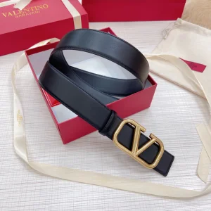 Replica Womens Belts Valentino Vlogo Leather Belt in Black 40MM A175PP240 AA183358