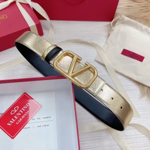Valentino Vlogo Leather Belt Gold Black 40MM 