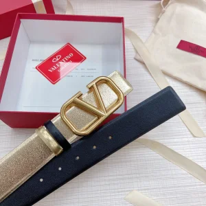 Replica Womens Belts Valentino Vlogo Leather Belt in Gold Black 40MM A175PP240 AA183350