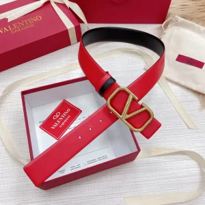 Replica Womens Belts Valentino Vlogo Leather Belt in Red Black 40MM A175PP240 AA183349