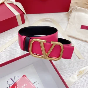 Replica Womens Belts Valentino Vlogo Leather Belt in Rose Black 40MM A175PP240 AA183346