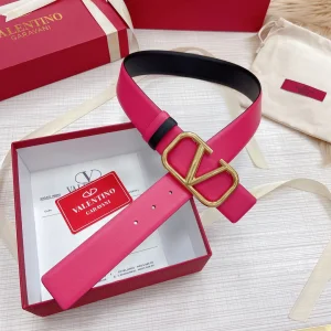 Replica Womens Belts Valentino Vlogo Leather Belt in Rose Black 40MM A175PP240 AA183346