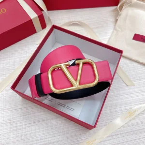 Replica Womens Belts Valentino Vlogo Leather Belt in Rose Black 40MM A175PP240 AA183346
