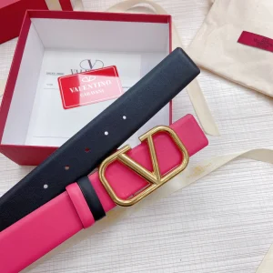 Replica Womens Belts Valentino Vlogo Leather Belt in Rose Black 40MM A175PP240 AA183346