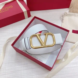 Replica Womens Belts Valentino Vlogo Leather Belt in White 40MM A175PP240 AA183361