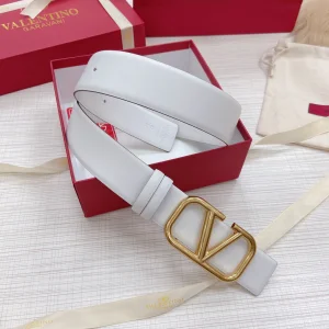 Replica Womens Belts Valentino Vlogo Leather Belt in White 40MM A175PP240 AA183361