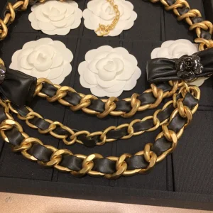Replica Womens Belts Chanel Black Bow Leather Chain Belt A152PP380 AA183342