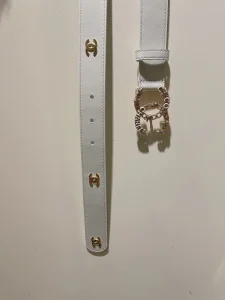 Replica Womens Belts Chanel CC Logo White Leather Belt 30MM A175PP240 AA184633