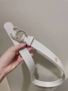 Replica Womens Belts Chanel CC Logo White Leather Belt 30MM A175PP240 AA184636
