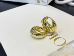 Dior Gold CD Navy Earrings White Crystals 