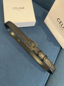 Celine Cuir Triomphe Black Leather Belt 