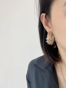 Replica Womens Jewelry Chanel Crystal CC Pink Leather Chain Earrings A39PP180 AA186521