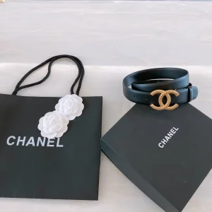 Replica Womens Belts Chanel CC Logo Black Leather Belt 30MM A175PP240 AA187093