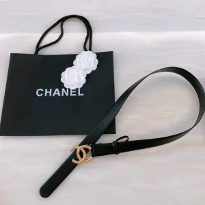 Replica Womens Belts Chanel CC Logo Black Leather Belt 30MM A175PP240 AA187093