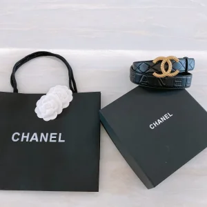 Replica Womens Belts Chanel CC Logo Black Leather Belt 30MM A175PP240 AA187098