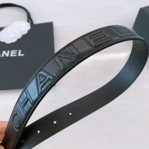 Replica Womens Belts Chanel CC Logo Black Leather Belt 30MM A175PP240 AA187098