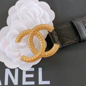 Replica Womens Belts Chanel CC Logo Black Leather Belt 30MM A175PP240 AA187098