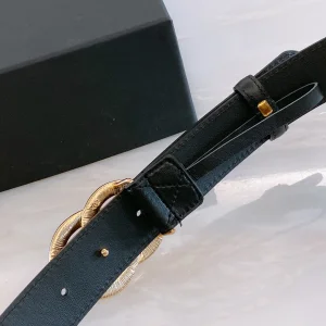 Replica Womens Belts Chanel CC Logo Black Leather Belt 30MM A175PP240 AA187098