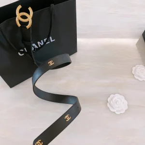 Replica Womens Belts Chanel CC Logo Black Leather Belt 30MM A175PP240 AA187100